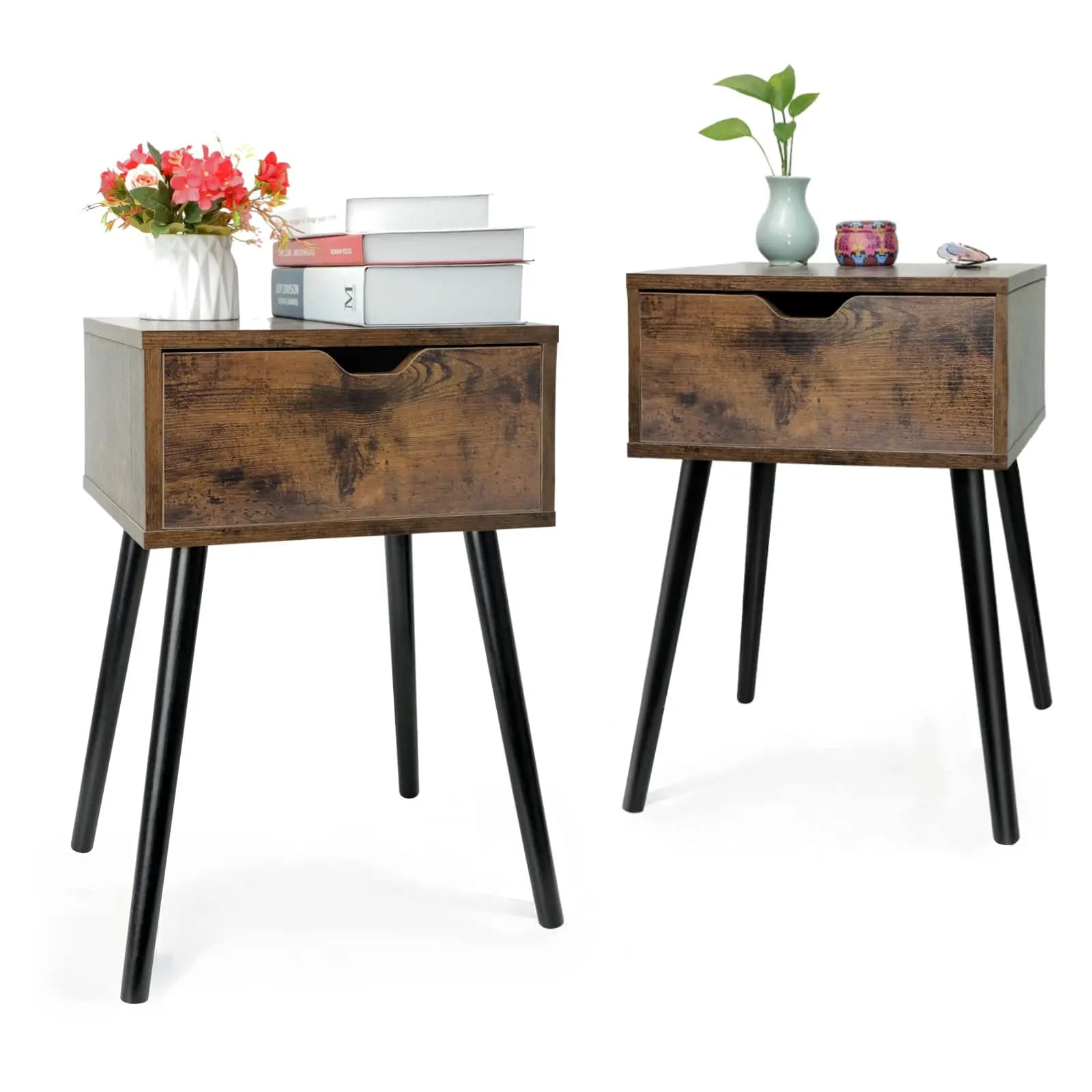 Comodini in legno Set 2 tavolini moderni con cassetto Mobili per camera da letto Comodino con gambe solide per soggiorno camera da letto
