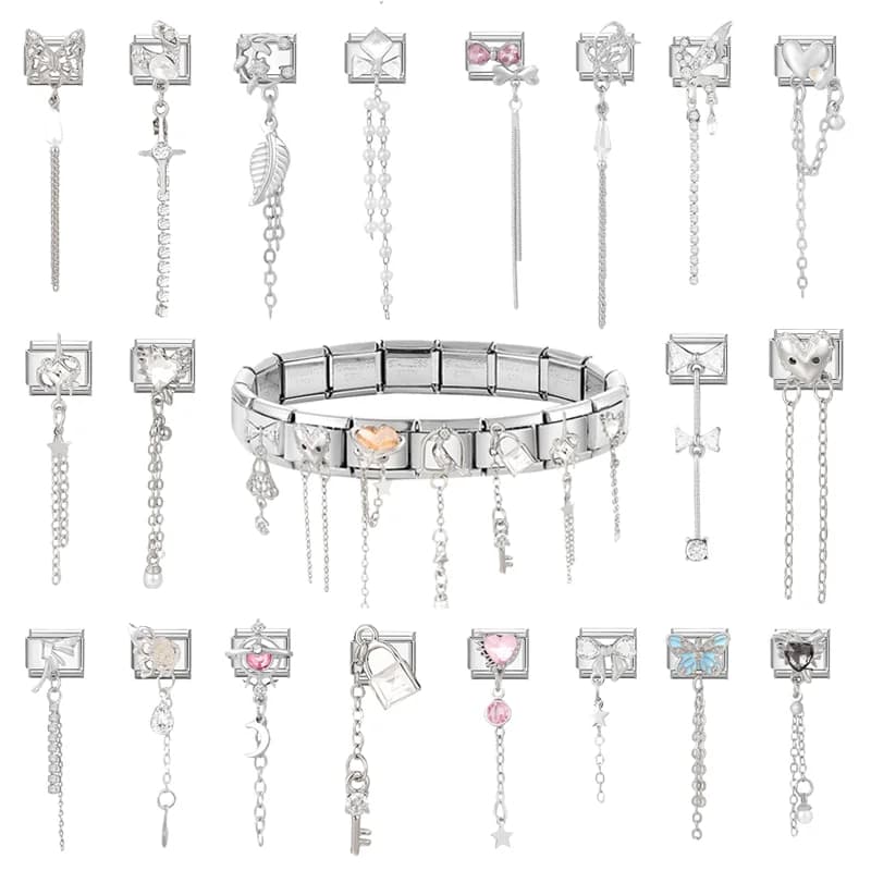 2026 Love Heart Bird Lock Butterfly Bows Long Chain Italian Charm Fit 9mm Bracelet Stainless Steel Drop Shipping Women Jewelry