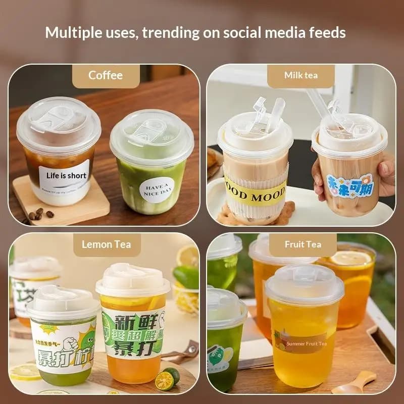 10Pcs U-shaped Coffee Cups with Lids Clear Disposable Design for Milk Tea Convenience