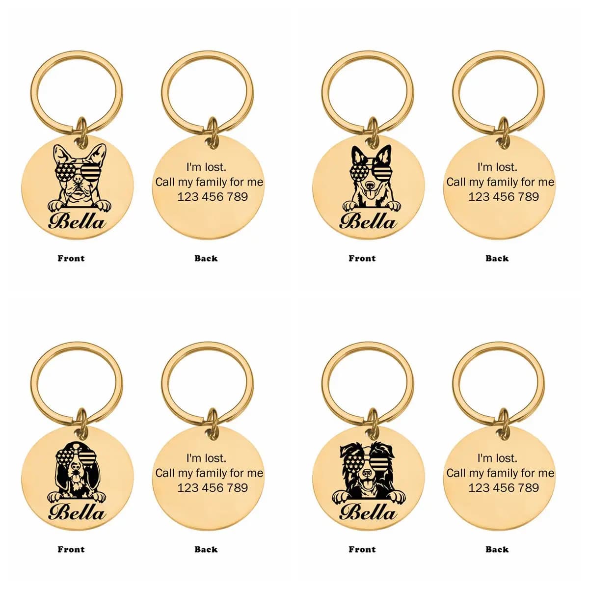 1 pz 18 stili Arte romantica Occhiali da sole Cane Nome e numero personalizzati Tag per cani personalizzati Collari anti-smarrimento Tag per cani animali domestici