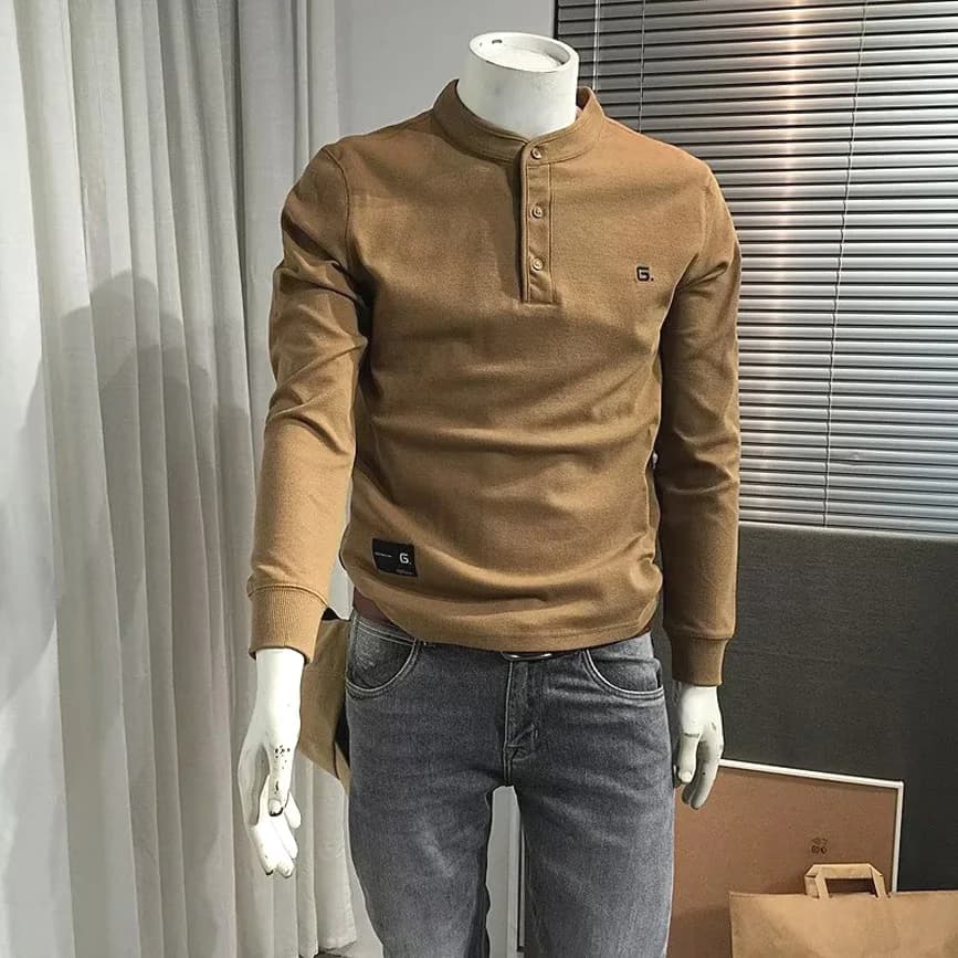 Cityboy American Style Long Sleeve Hoodie Men's Design Sense Half Button Crew Neck Base Layer Shirt Youth Fashion Autumn Wear