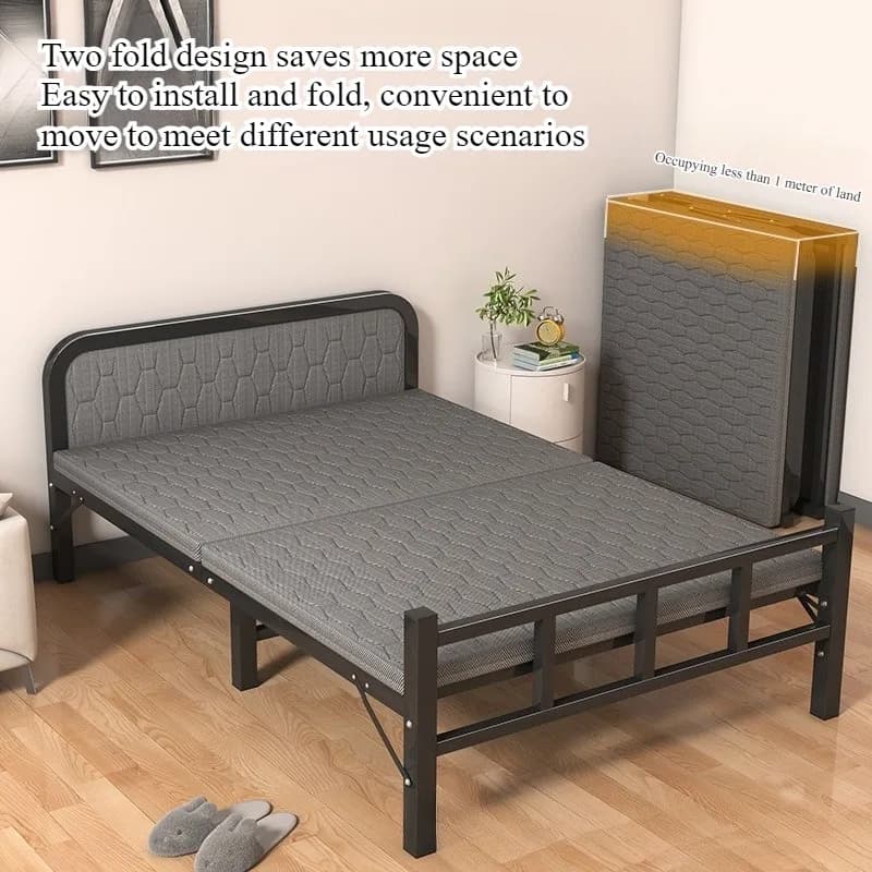 Single folding bed Office lunch break Household simple iron frame hard board bed Nap rental room escort bed Portable bed