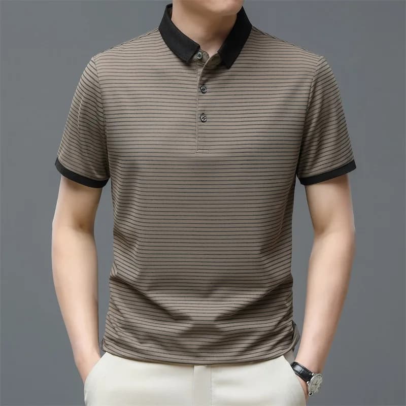 BROWON Marca 2025 Estate Uomo T-shirt Stampa a righe Colletto rovesciato T-shirt per uomo Business Casual Classici Golf Abbigliamento uomo