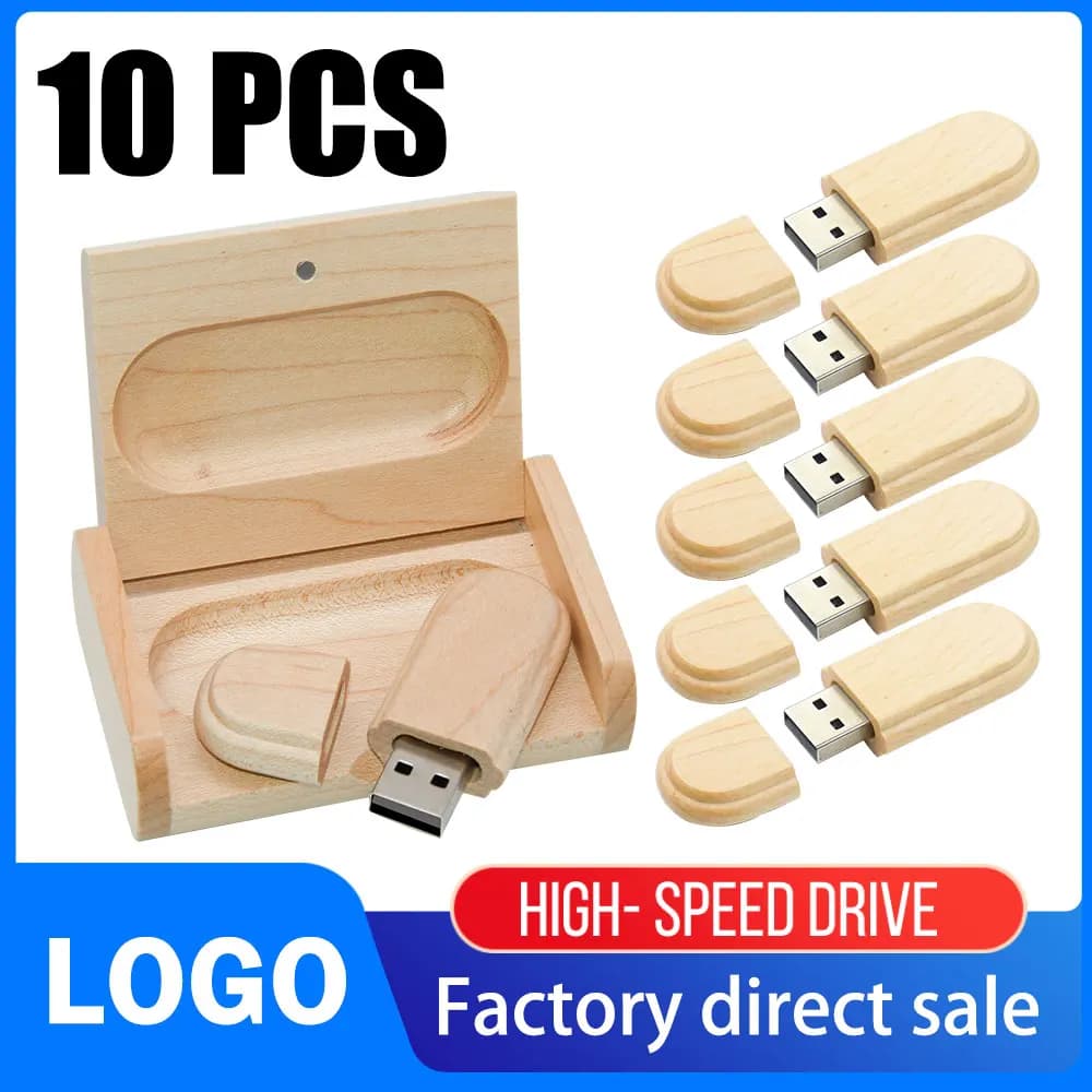 10 Pezzi/Lotto Chiavette USB 2.0 in Legno d'Acero da 128GB, Pen Drive in Legno da 64GB, Chiavetta USB con Logo Personalizzabile, Regali per Matrimoni e Fotografia