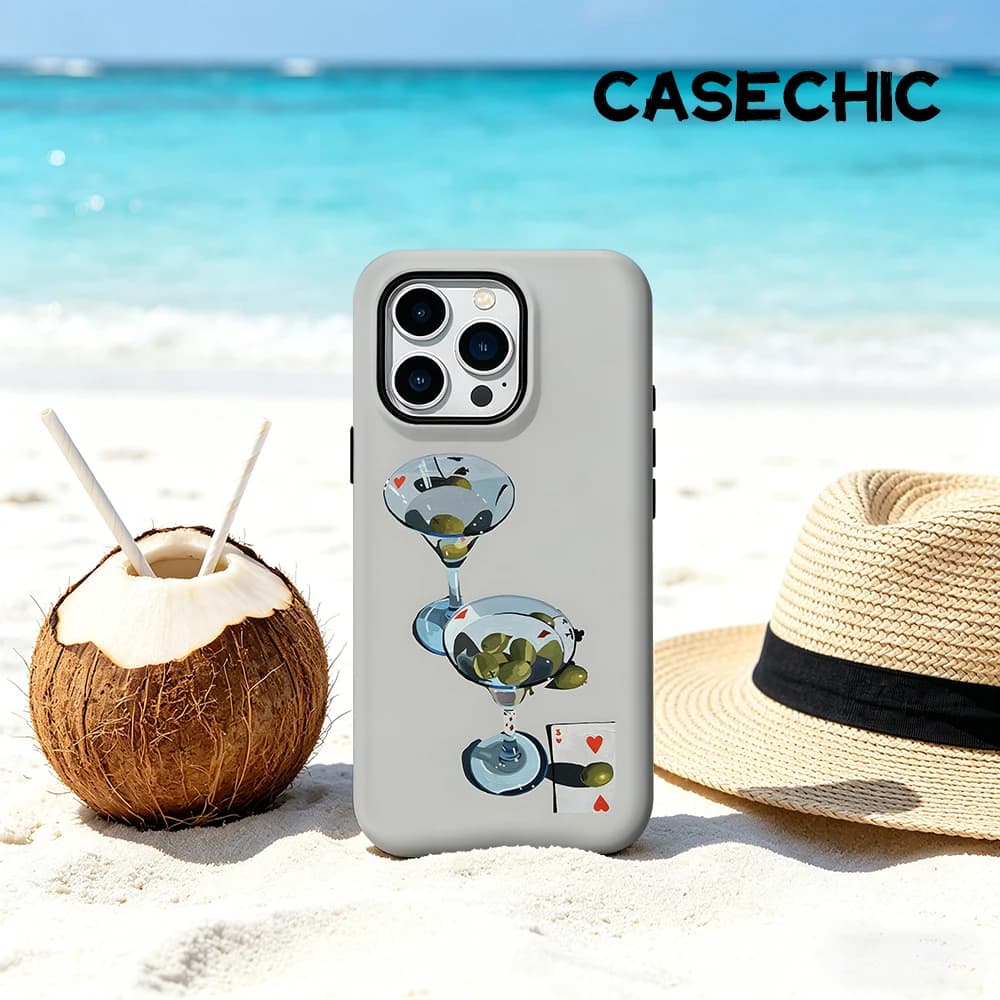 Custodia CaseChic opaca antiurto per MagSafe per iPhone 17 16 15 14 Plus Pro Max, in PC rigido, con design Martini Olive Poker Art