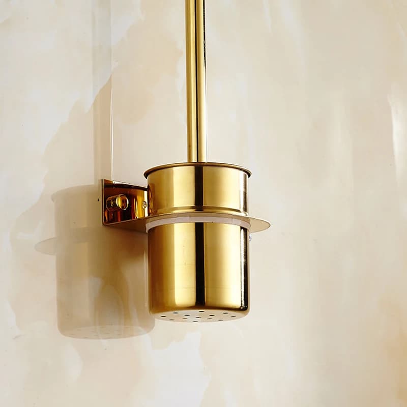 Set di scopini per WC in acciaio inossidabile Spazzola per pulizia WC dorata per bagno Strumento per la pulizia della casa Detergente per WC Accessori per il bagno