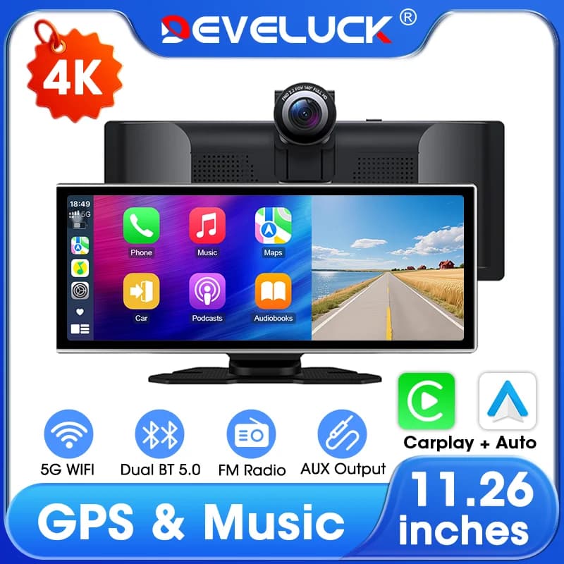 Dash Cam 4K 11.26 inch Wireless Carplay Android Car Fashionable Silver Edge Car DVR GPS Navigation Video Recorder Dash Cam