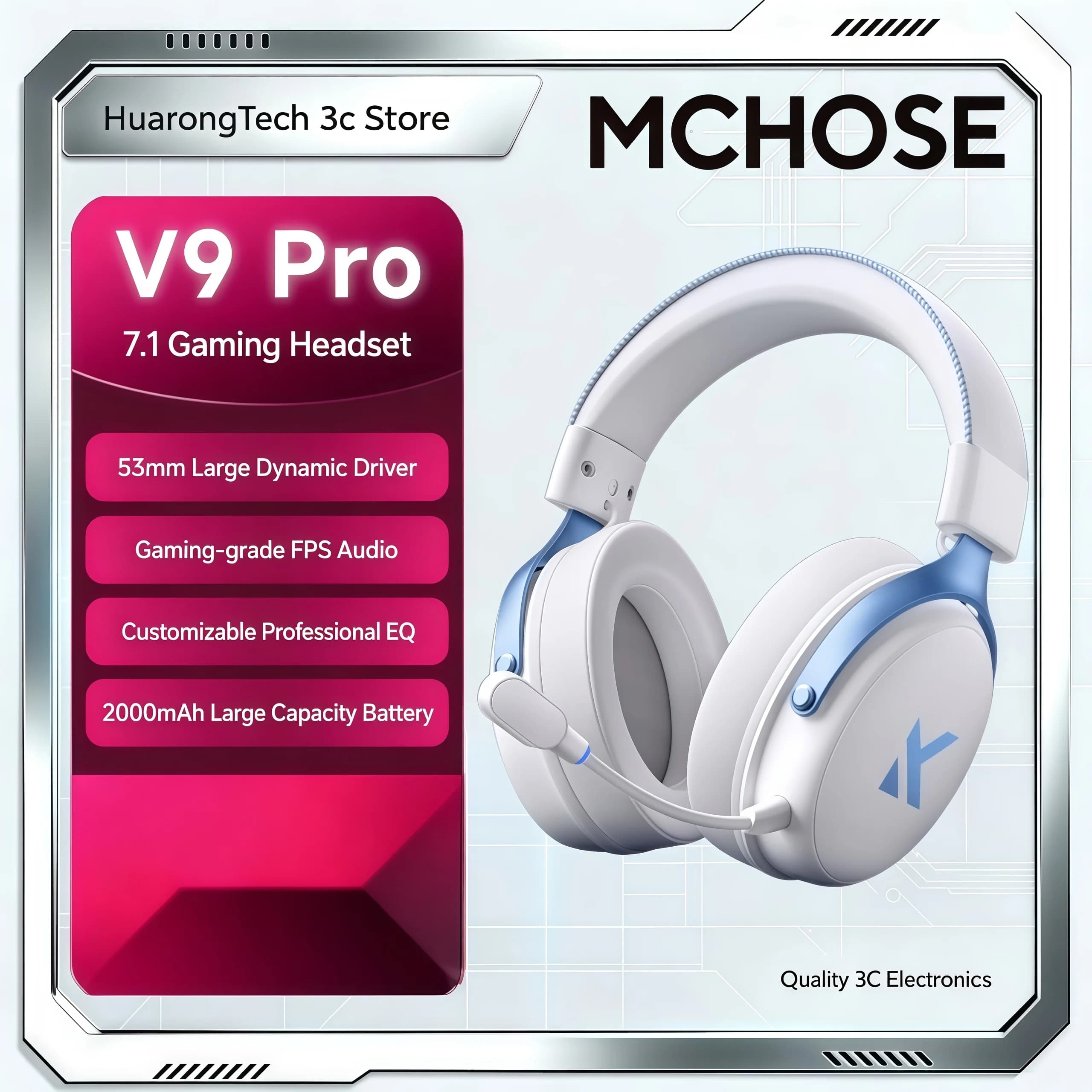 MCHOSE V9 Pro Headset Gaming Headset Four Mode 7.1 Channel Gaming Delta Action FPS Dedicated Wireless Bluetooth Wired Wireless