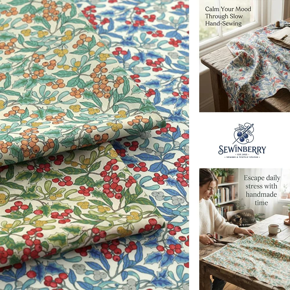 Christmas Berry Leaf Printed Cotton Fabric Stress-Relief DIY Sewing Material For Dress Blouse Fat Quarter Patchwork Home Decor
