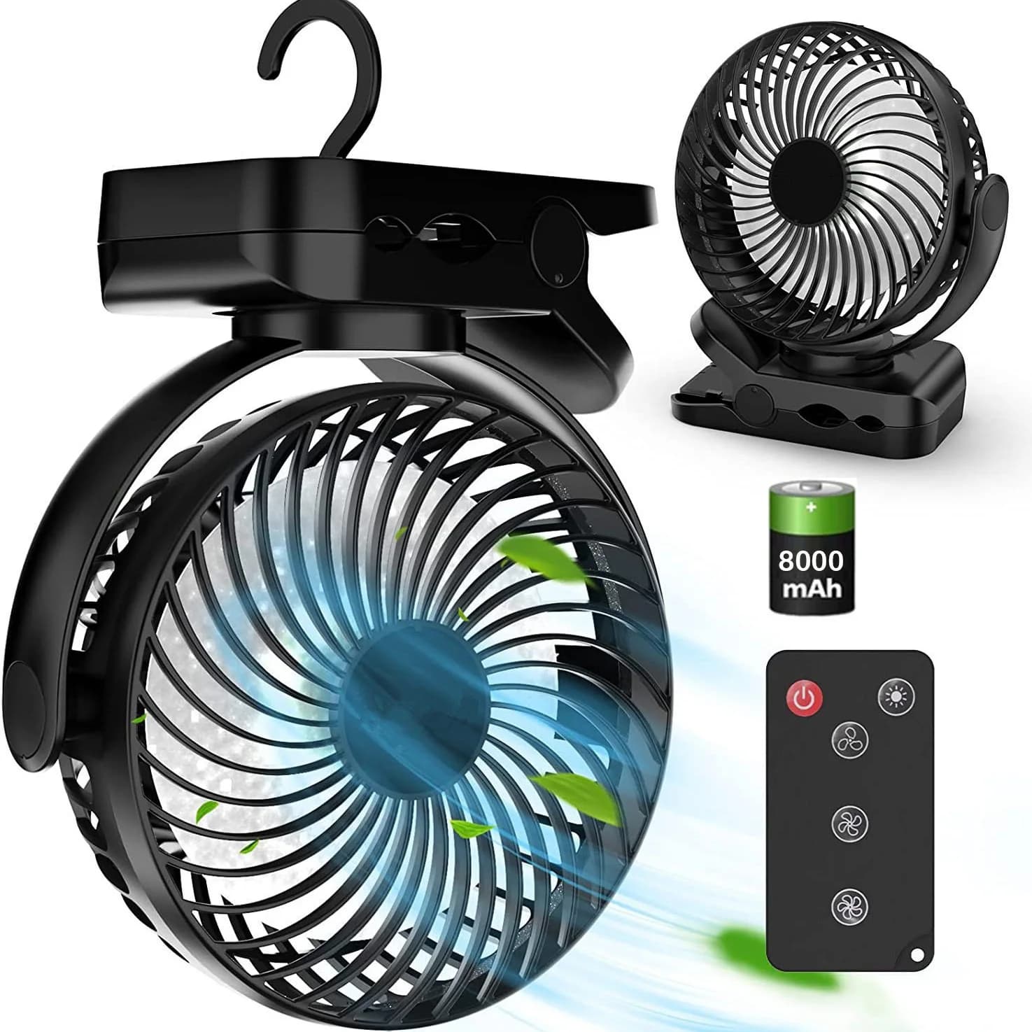 Remote Control 8000mAh Rechargeable Camping Table Blower Portable Electric Ceiling Fan Power Bank Clip Fan