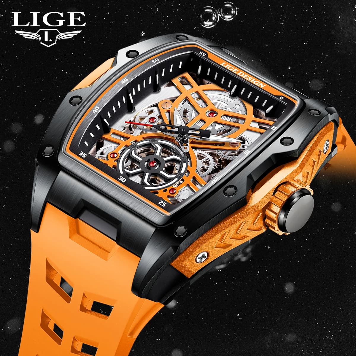 LIGE New Mens Watches Scheletro Watch Automatic Luxury Top Brand Luminous 30M Watch Waterproof for Men reloj hombre