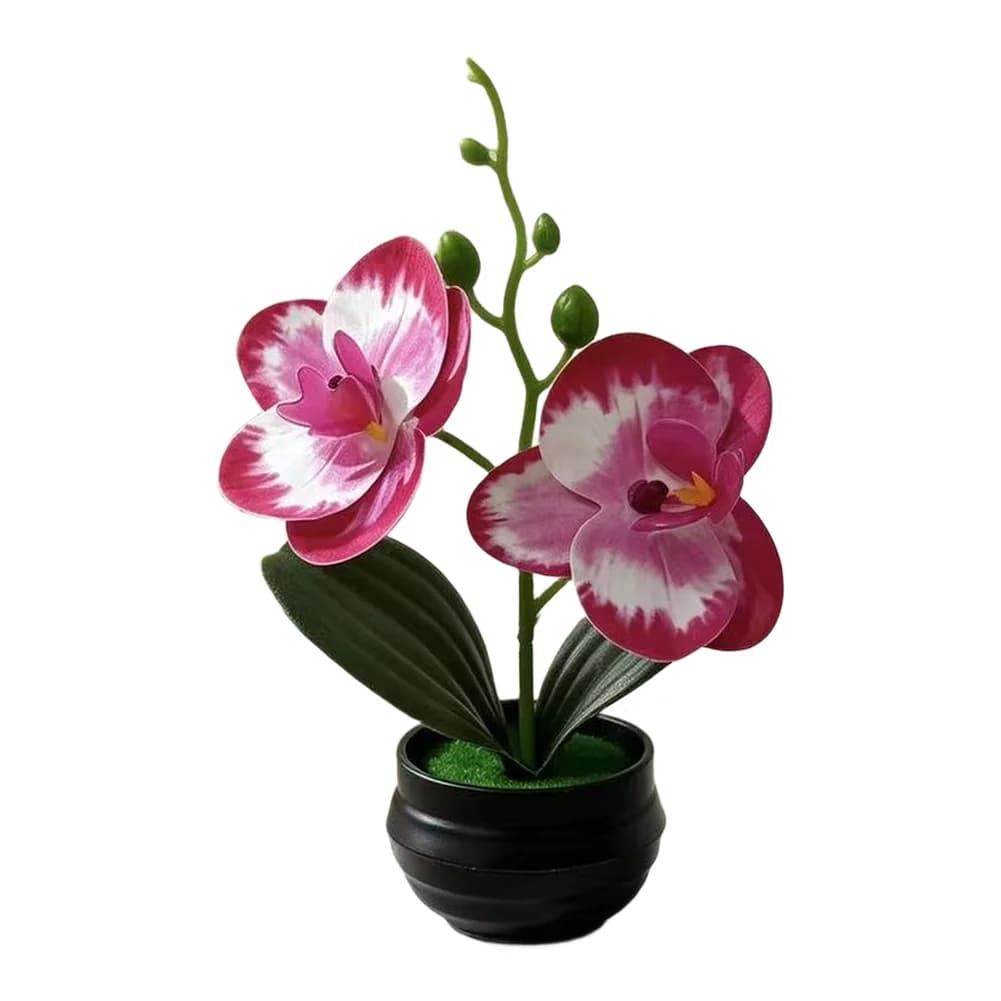 Pianta di Orchidea Artificiale con Petali Realistici e Vaso Nero Striato per Arredamento Soggiorno, Camera da Letto e Bagno