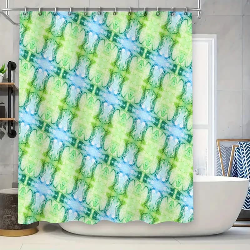 Tenda da doccia verde brillante blu Tessuto impermeabile moderno con stampa di foglie tropicali per l'arredamento del bagno Dimensioni personalizzabili (59x70) [Prod