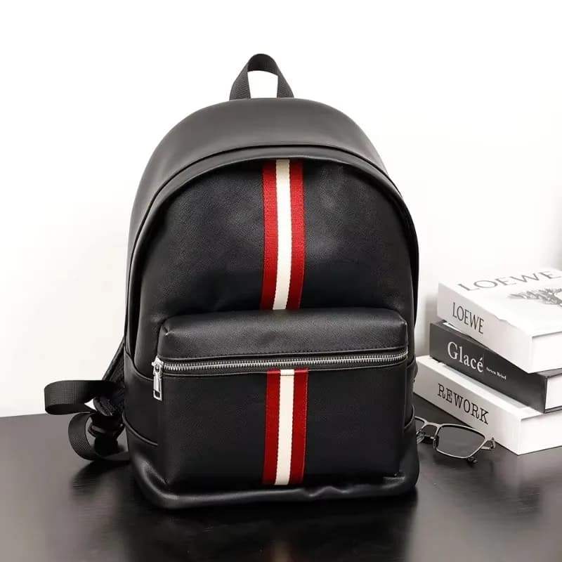 New Casual Backpack Men Fashion Striped Travel Backpacks Large Capacity Laptop Bag Soft PU Leather Backpack Student School Bags