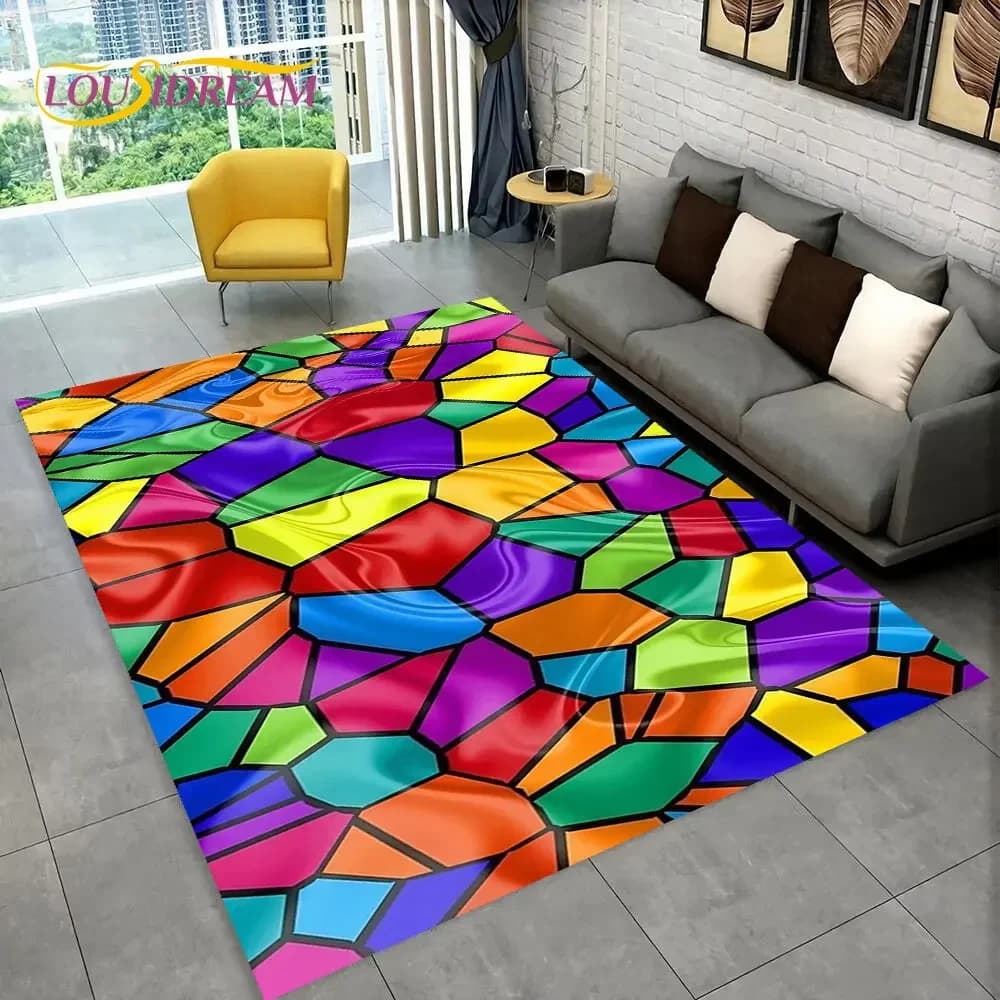 Tappeto Cromatico Effetto Arcobaleno, Tappeto per Soggiorno, Camera da Letto, Divano, Ingresso, Decorazione, Tappetino Antiscivolo 3D per Bambini