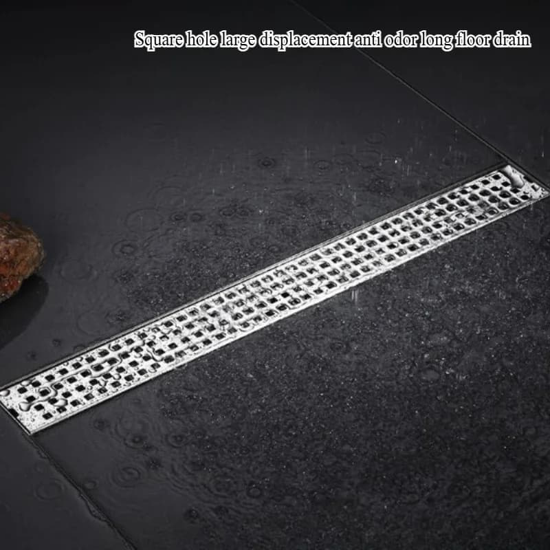 Toilet 304 stainless steel rectangular floor drain, thickened square hole, large displacement, anti odor long floor drain