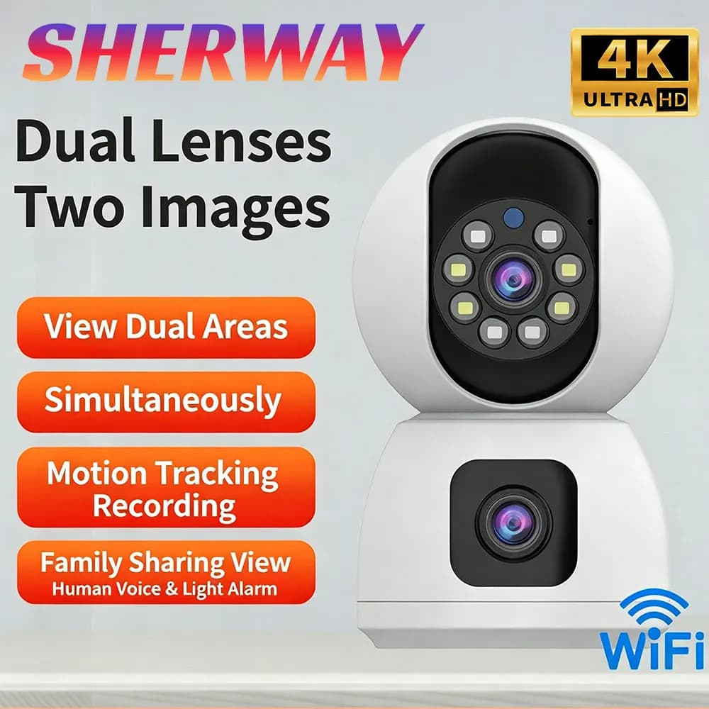 Telecamera IP WiFi 8MP con Doppia Lente, Monitor per Bambini, Visione Notturna a Colori, Telecamere di Sicurezza con Tracciamento Automatico Umano, Videosorveglianza Intelligente per Casa