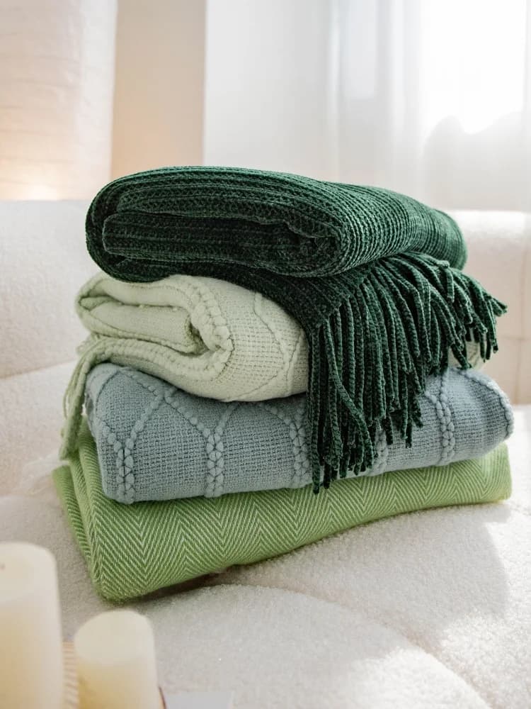 Coperta in Maglia Monocolore Stile Nordico, Coperta Casual per Ufficio e Pisolino, Coperta in Lana, Calda e Versatile