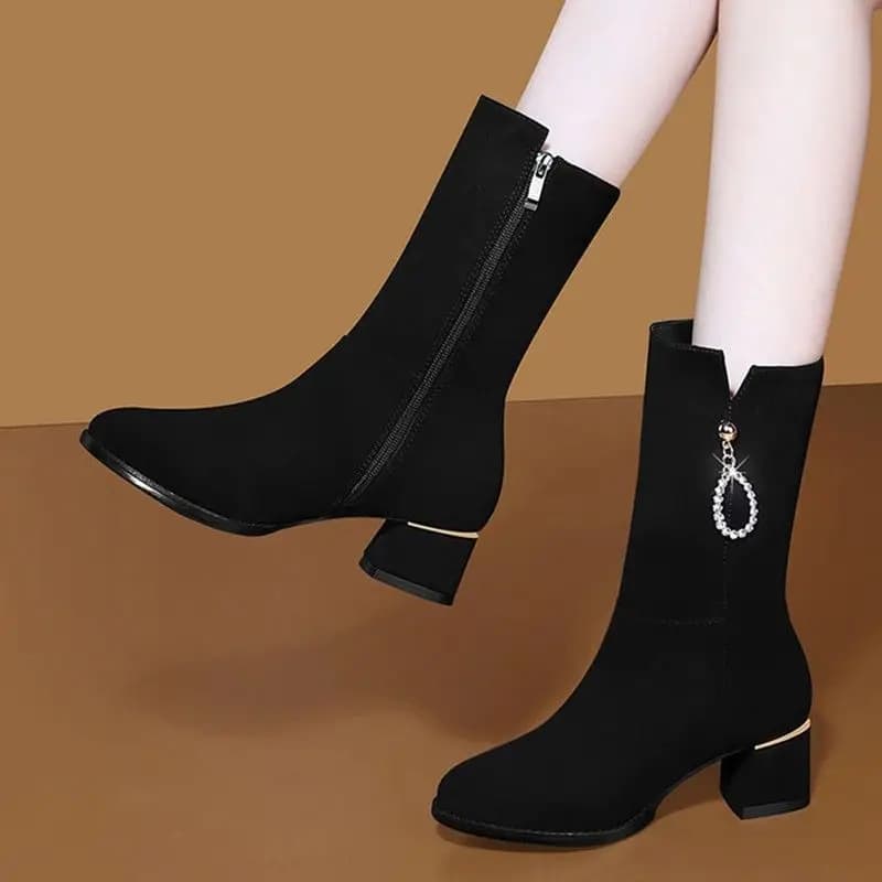 2025 new medium length boots for autumn and winter women's fashion with felpato insulation and boots with medium heel in sanded leather