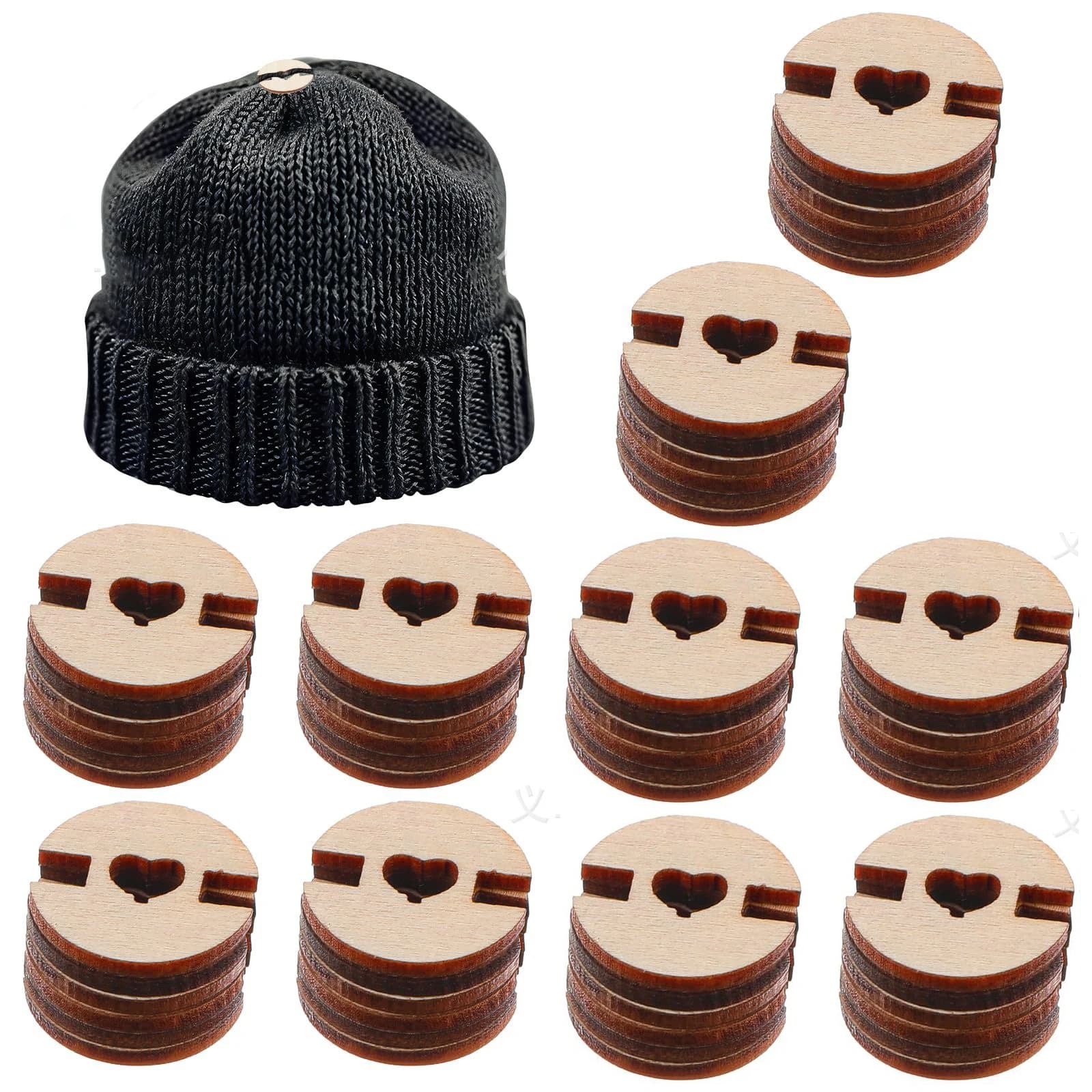 Bottone Pom Pom Bottone rotondo per cappello in legno Set di bottoni in legno Robusto cappello Accessori per abbigliamento Accessorio Kit da cucito Cappello lavorato a maglia
