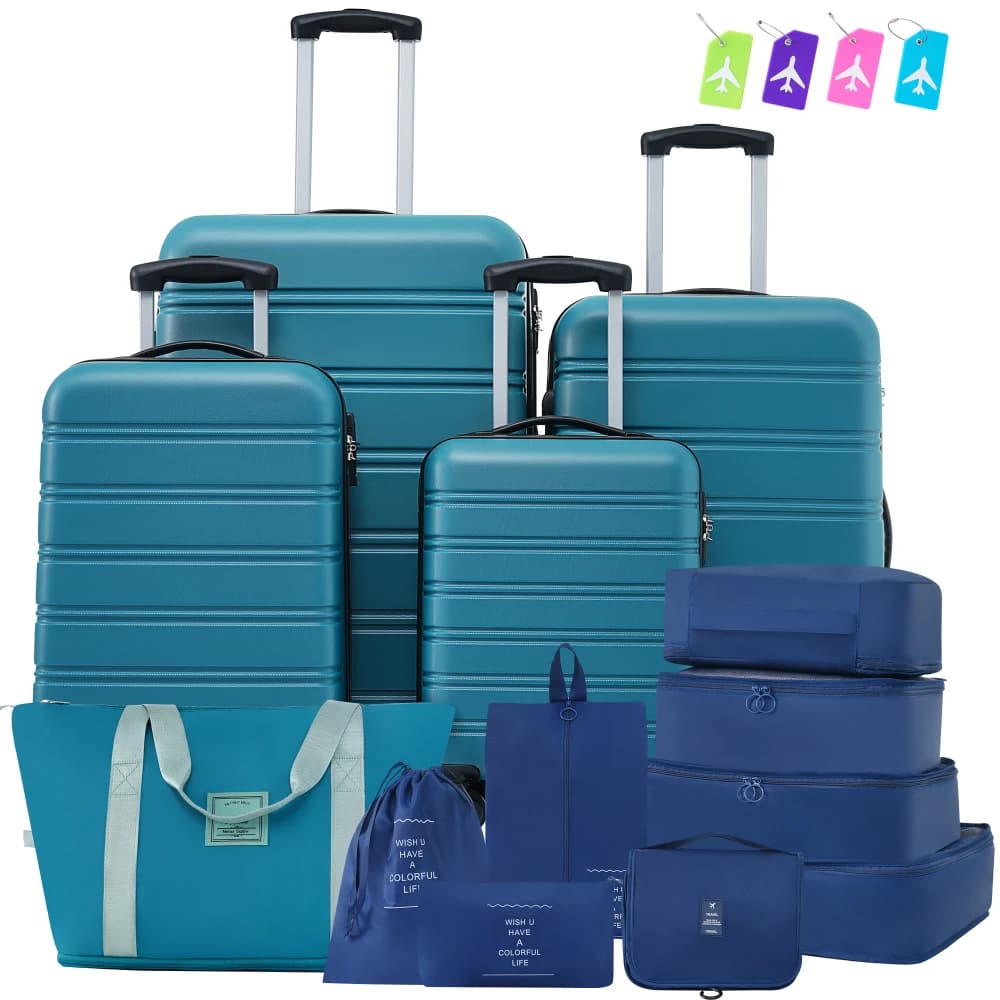 Set di Valigie Rigide da 16/20/24/28 Pollici, 4 Pezzi con Borsa da Viaggio, Ruote Girevoli Leggere e Serratura TSA