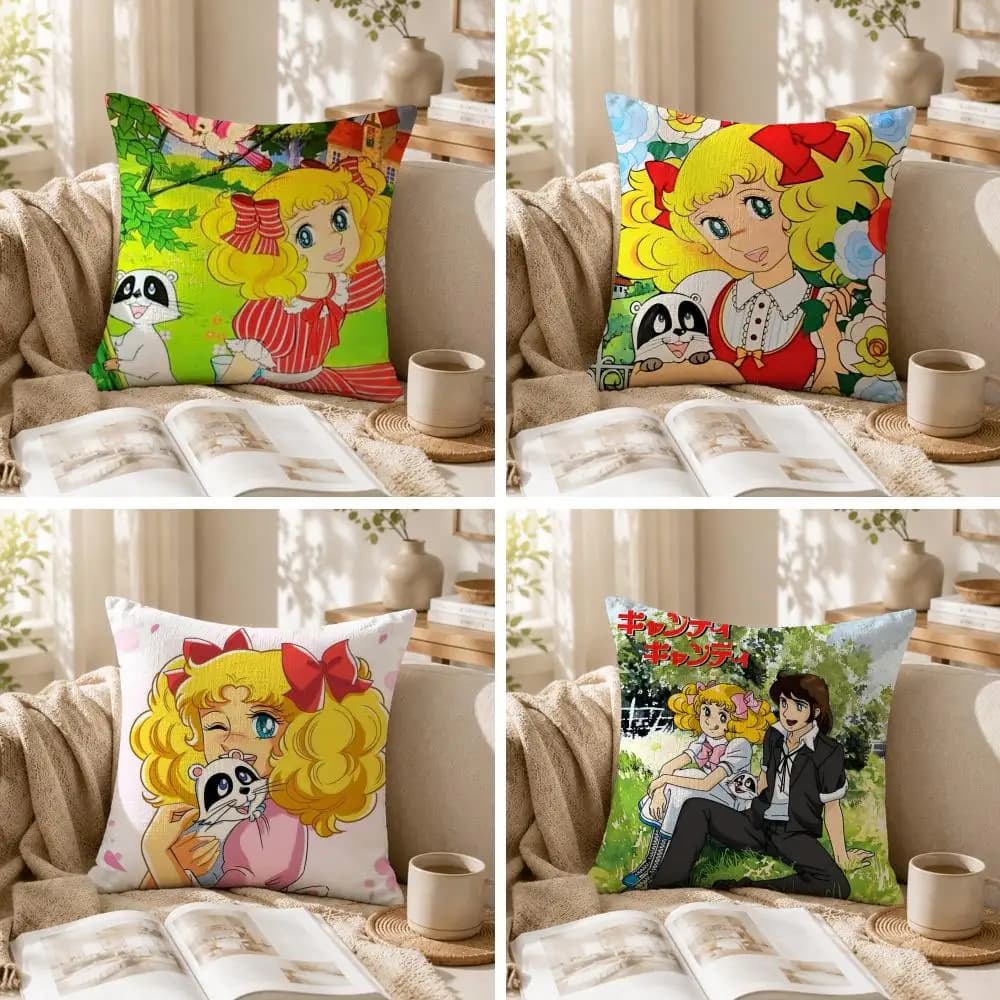 Anime C-Candy Candy Cushion Cover Natural Linen Printed Pillowcase Cool Breathable for Living Room Bedroom Sofa