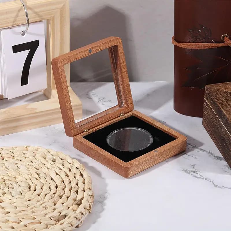 Scatola Regalo Vintage con Finestra per Esposizione e Conservazione di Monete Commemorative, Cofanetto in Legno per Monete Antiche e Medaglie Commemorative