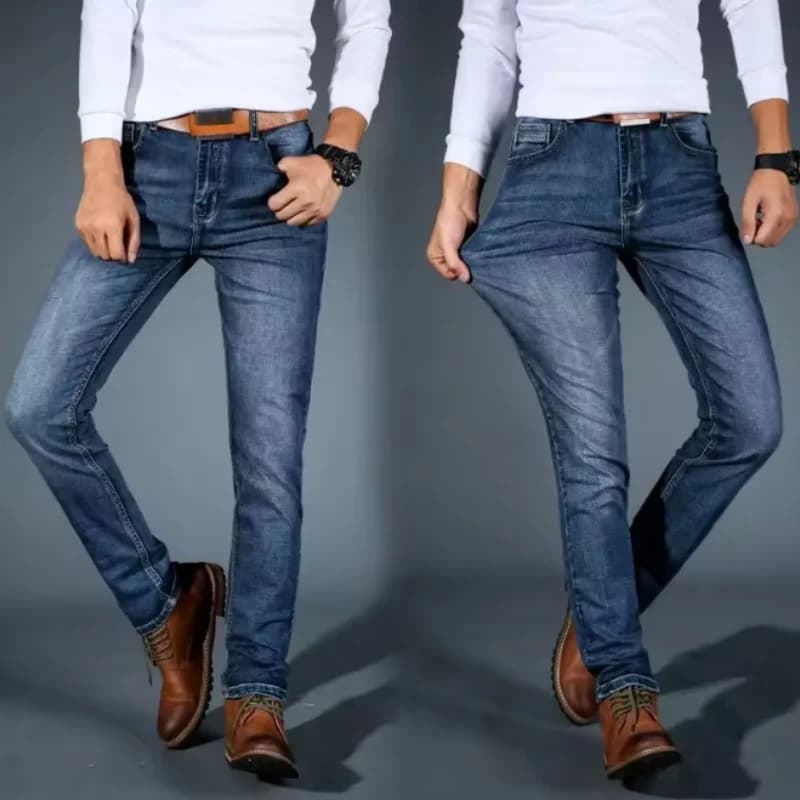 New Men Light Luxury Stretch Slim Fit Pants Comfortable Soft Business Fashion Straight Casual Denim Trousers Male Brand Clothing