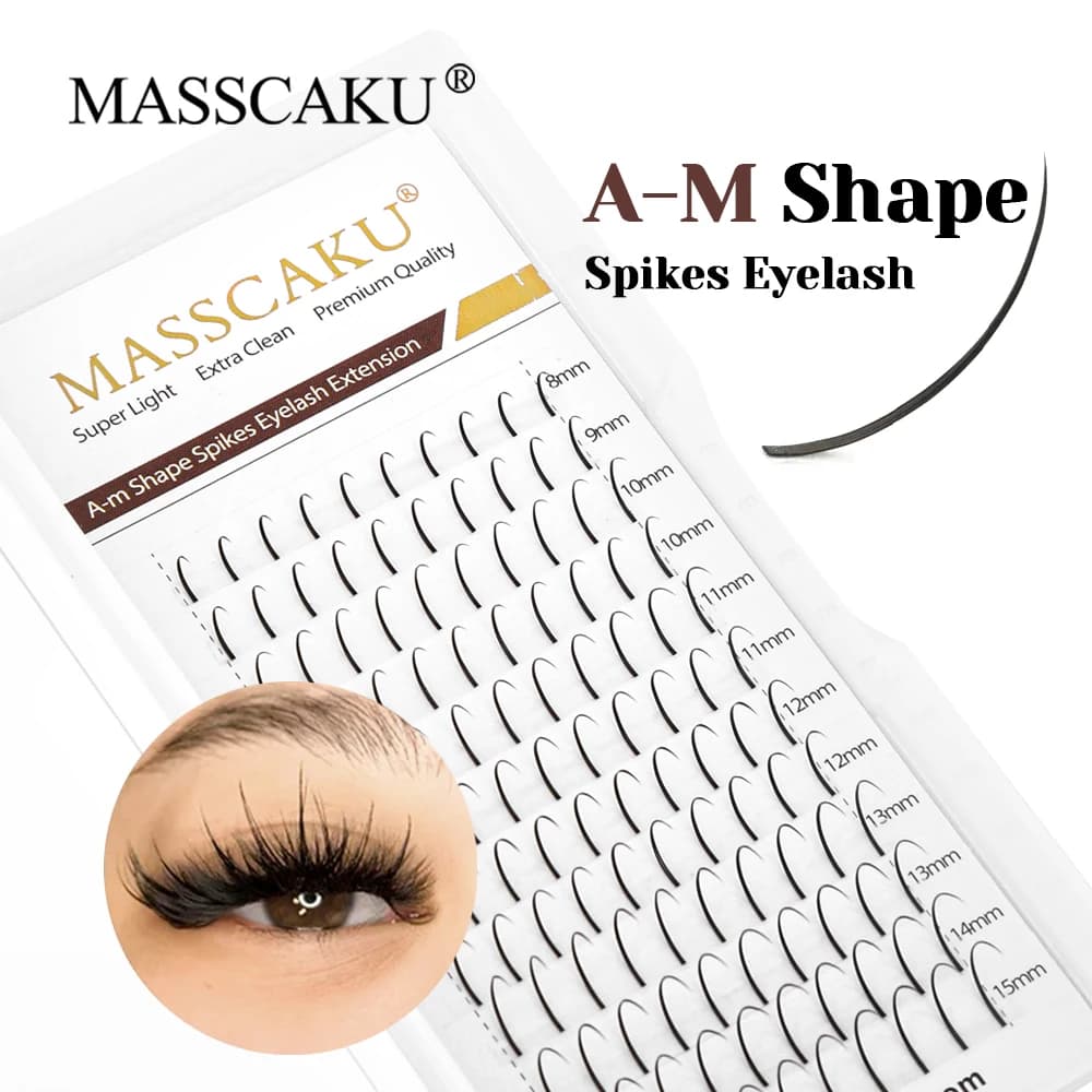 MASSCAKU Estensioni ciglia con punte a forma di MA 8-15mm Lunghezza mista Ciglia finte professionali a coda di pesce fatte a mano per Artista delle ciglia