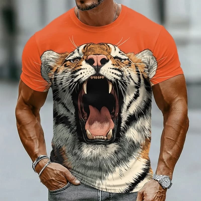 3D Printed Roaring Tiger Animal T-Shirt For Men Wildlifes Graphic Short Sleeve Tees Summer Casual Street Top Round Neck T Shirts