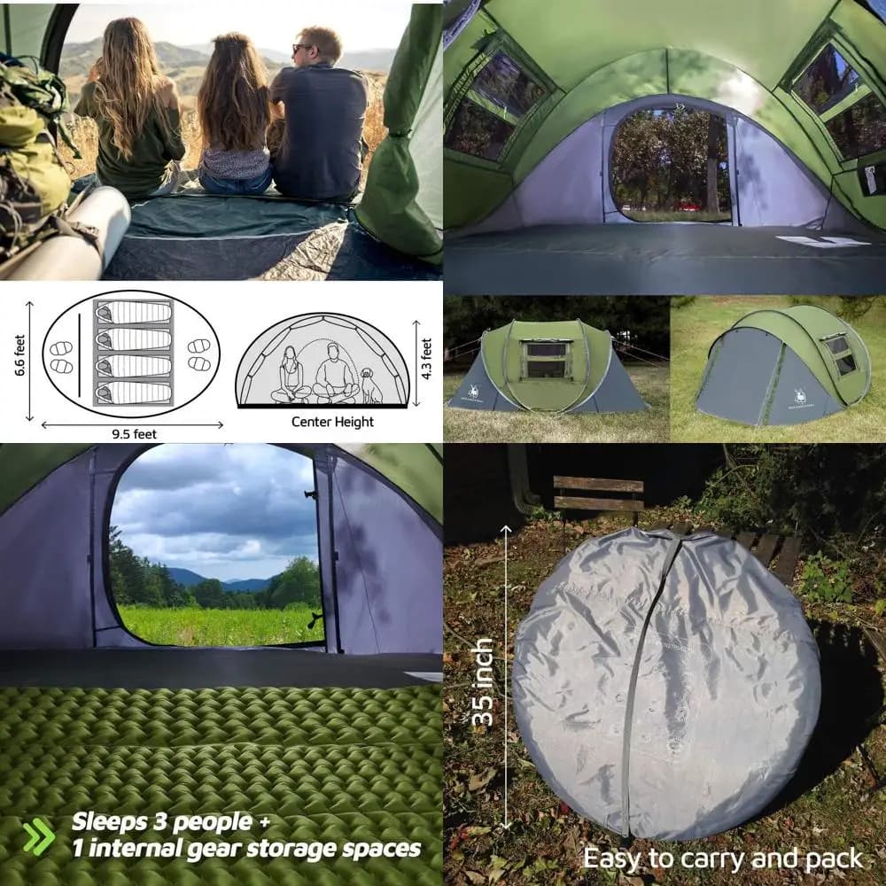 Tent with automatic installation for 4 people, waterproof, 9.5'x6,6'x52, ideal for camping and hiking