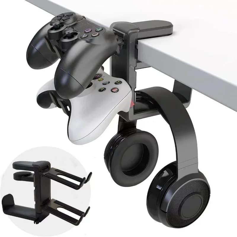 Supporto per cuffie da gaming 2 in 1 con rotazione a 360°, supporto per controller di gioco, gancio regolabile per bordo scrivania, compatibile con Bose, Sony, Airpods Max, X-box