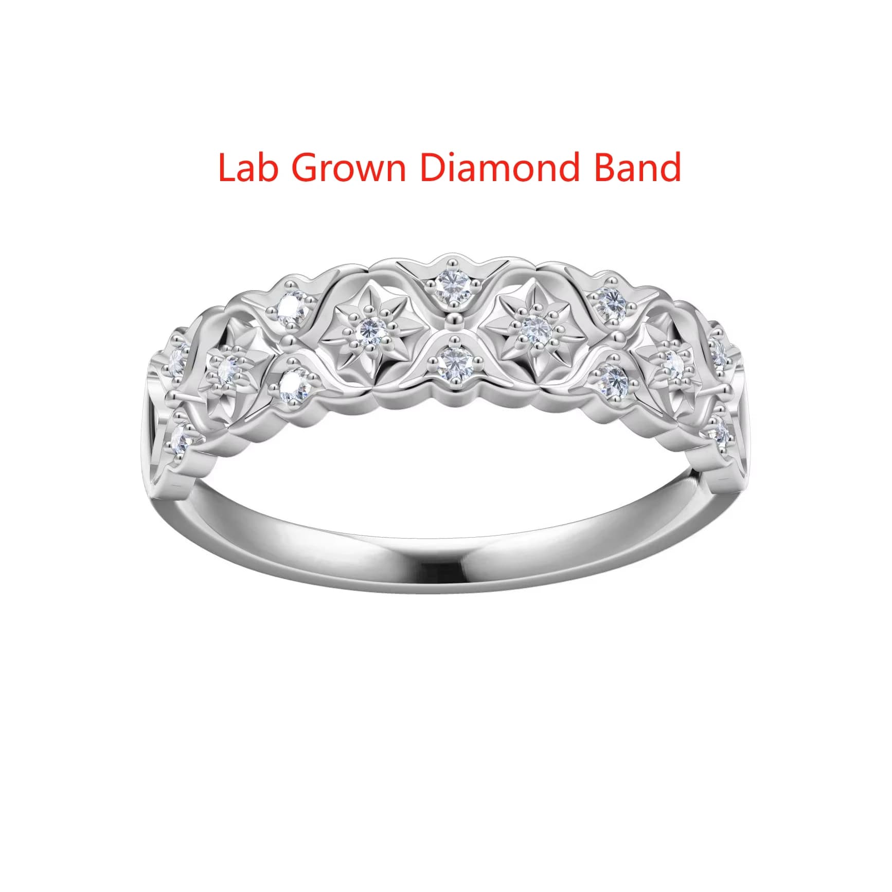 DEF Color 0.1ctw Round Cut HPHT Cvd Lab Diamond Wedding Band Real 10k White Gold Ring for Women