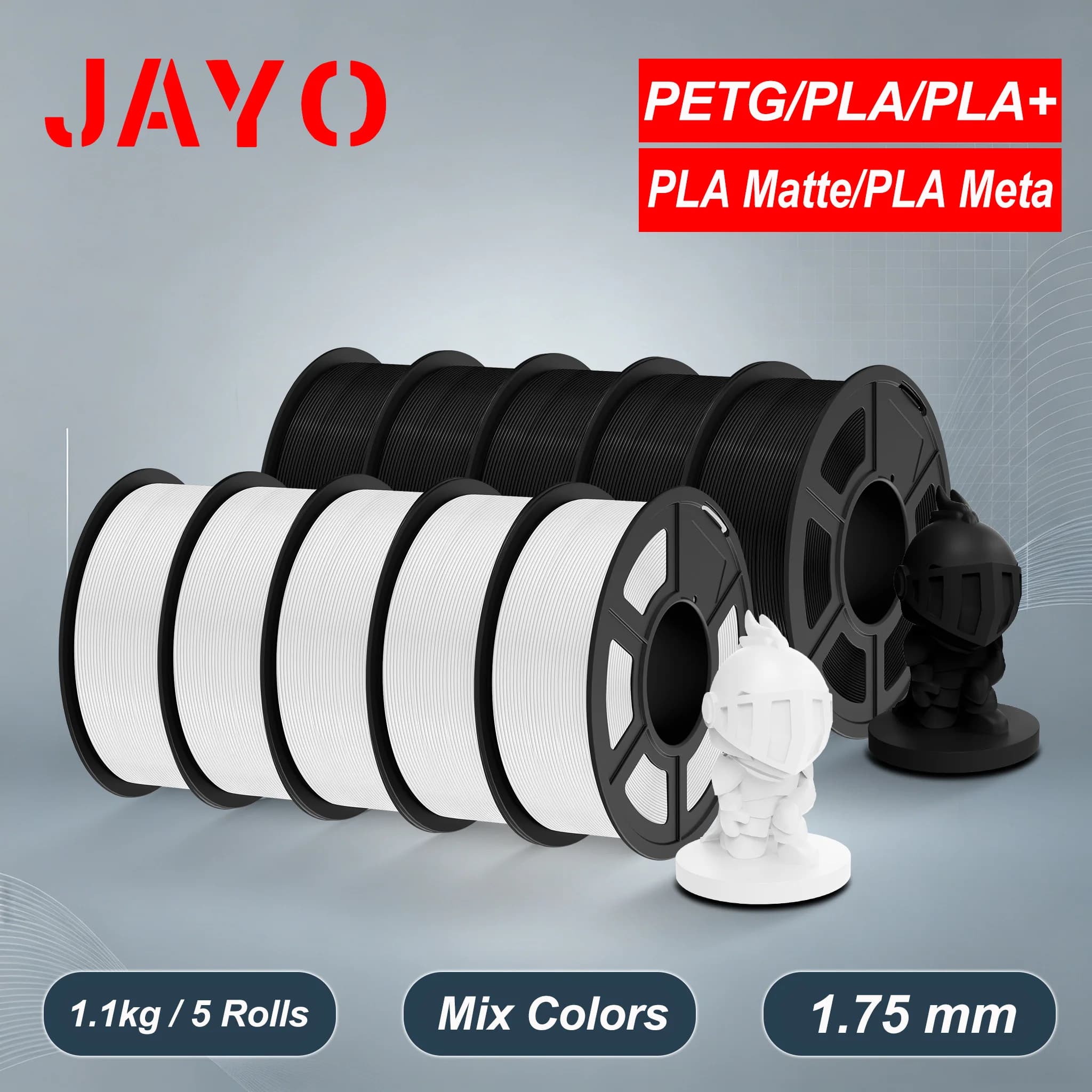 JAYO 3D Printer PLA/PLA Meta/PETG/PLA PLUS/PLA Matte Filament 1.75mm 10 Rolls 3D Printing Materials for 3D Printer&3D Pen