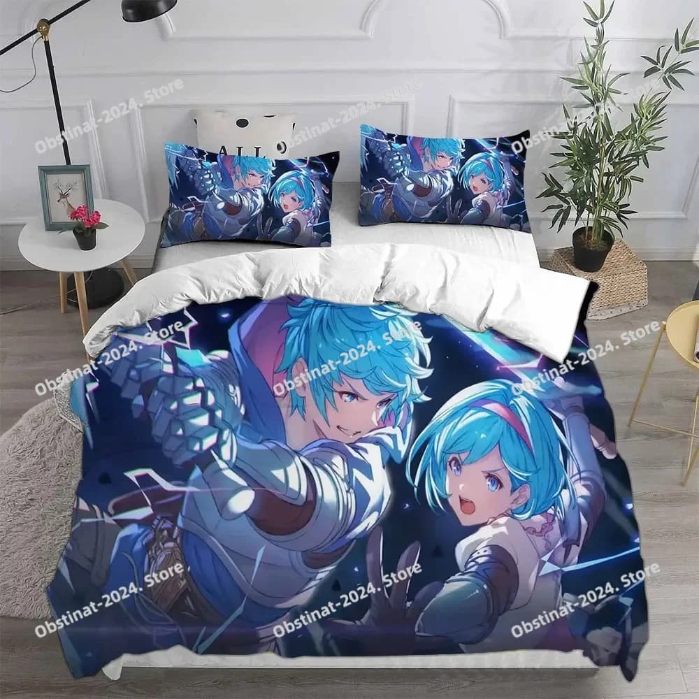 Granblue Fantasy Set di biancheria da letto Trapunte Copripiumino Copripiumino Federa Set da 3 pezzi Tessili per la casa per bambini e adulti