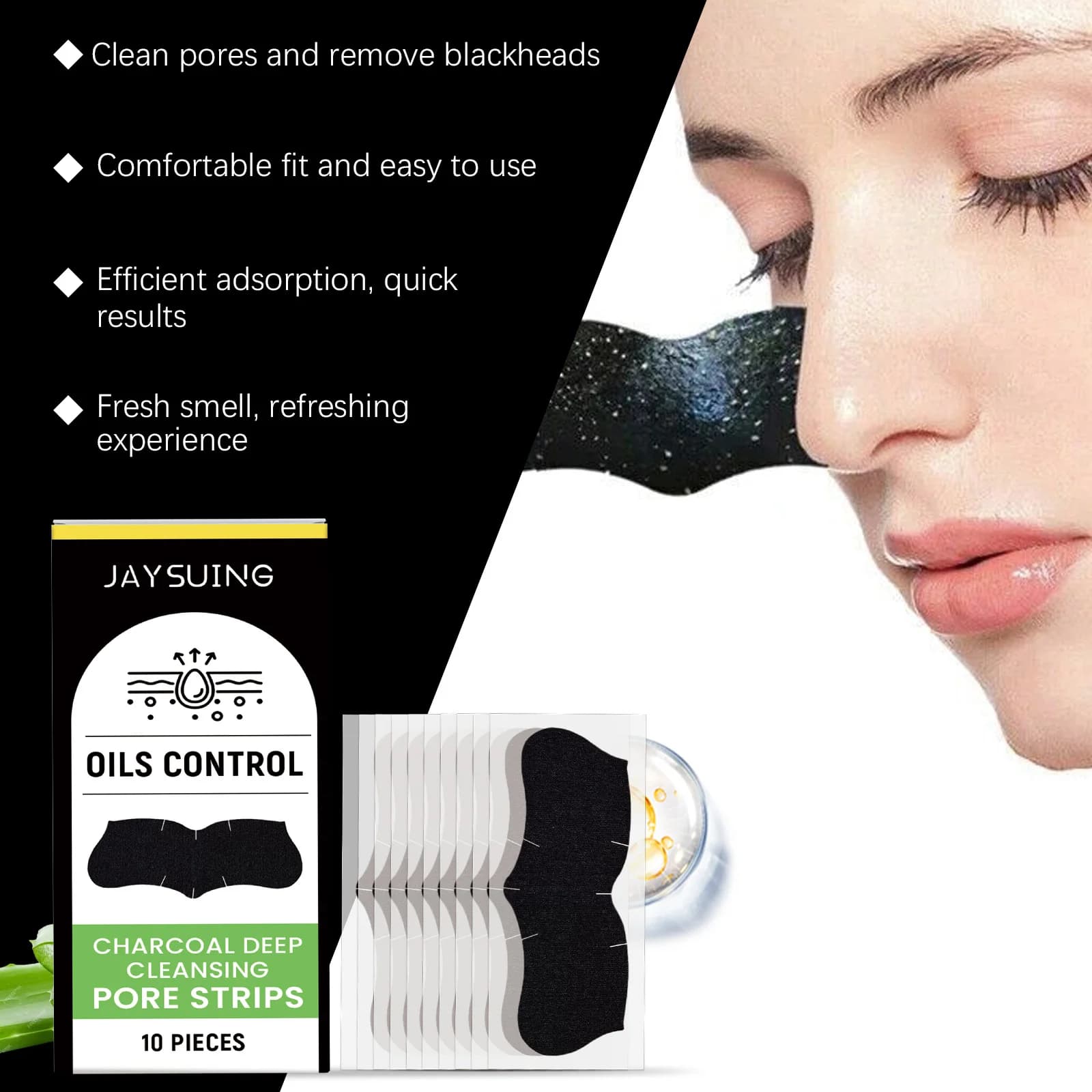 Maschera Rimuovi Punti Neri al Carbone, Trattamento Profondo per Pori, Controllo dell'Olio, Trattamento per Punti Neri, Acne e Brufoli, Strisce Nasali Esfolianti