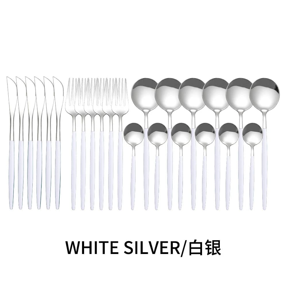 24 Pieces Stainless Steel Tableware Flatware Cutlery Set Dessert Tea Spoon Dinner Home Dining Room Complete Portable Kitchenware