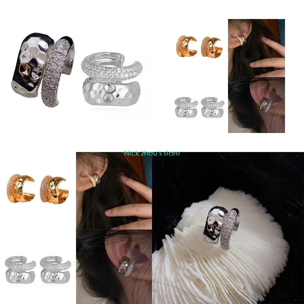 E15E Fascino per clip per orecchie intarsiato con zirconi unici Polsino per orecchio a doppio strato senza orecchini penetranti