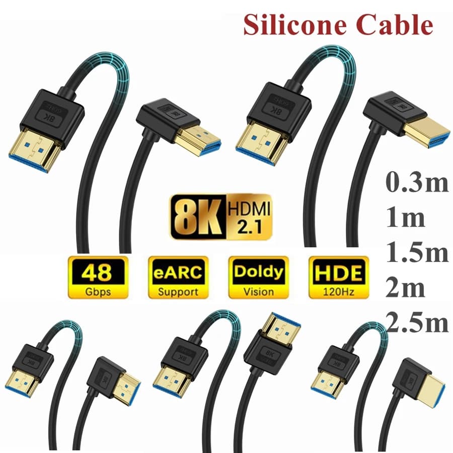 Silicone Elbow Flexible Cable Compatible with HDMI version 2.1 Supports resolution 10K 96Hz 8K 60Hz compatible 4K 240HZ