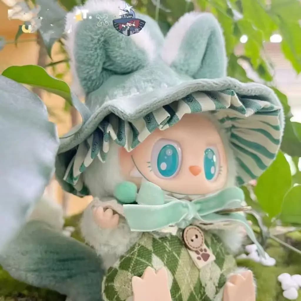Per Labubu Baby Dress Mago Set completo bambola cappello magico fiocco carino tuta alla moda bambola verde accessorio bambole vestiti giocattolo 17 cm