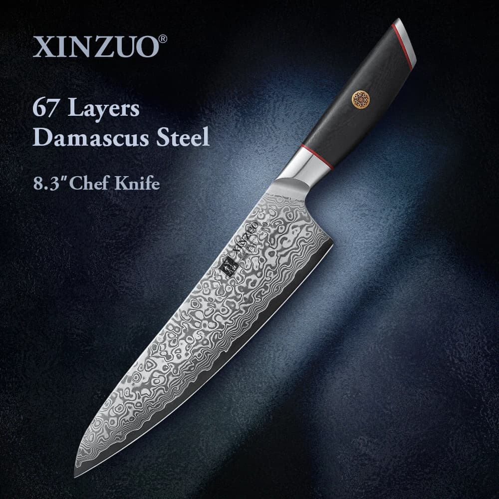 XINZUO 8.3'' inch Chef Knife Damascus Steel Sharp Kitchen Knife G10 Handle Home Restaurant Cooking Meat Vegetable Cutting Gift