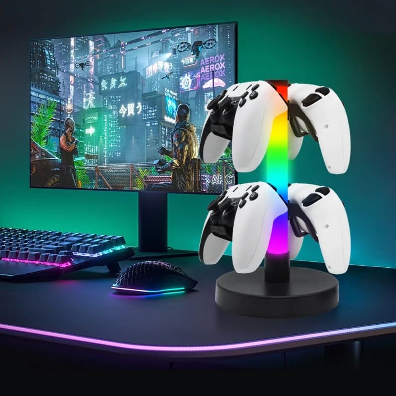Supporto per controller da gaming RGB, supporto per cuffie, illuminazione ambientale, lampada da scrivania con luce ritmica per gaming, luce notturna
