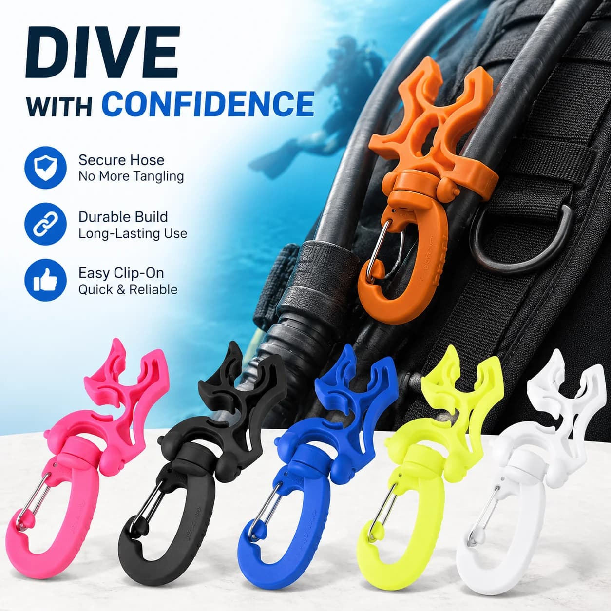 BCD Hose Retainer Diving Clip 304 Stainless Steel PP Double Hose Holder for Scuba Diving Regulator Snorkeling Gear