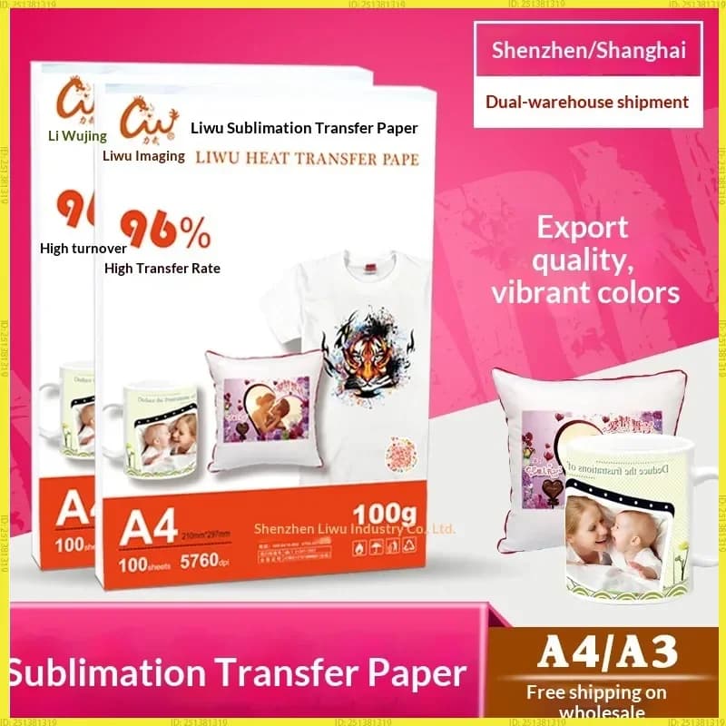 Carta per sublimazione Liwu 100g A4 100 fogli, 96% alta percentuale di trasferimento, colori vivaci per magliette, tazze, cuscini, piatti in ceramica