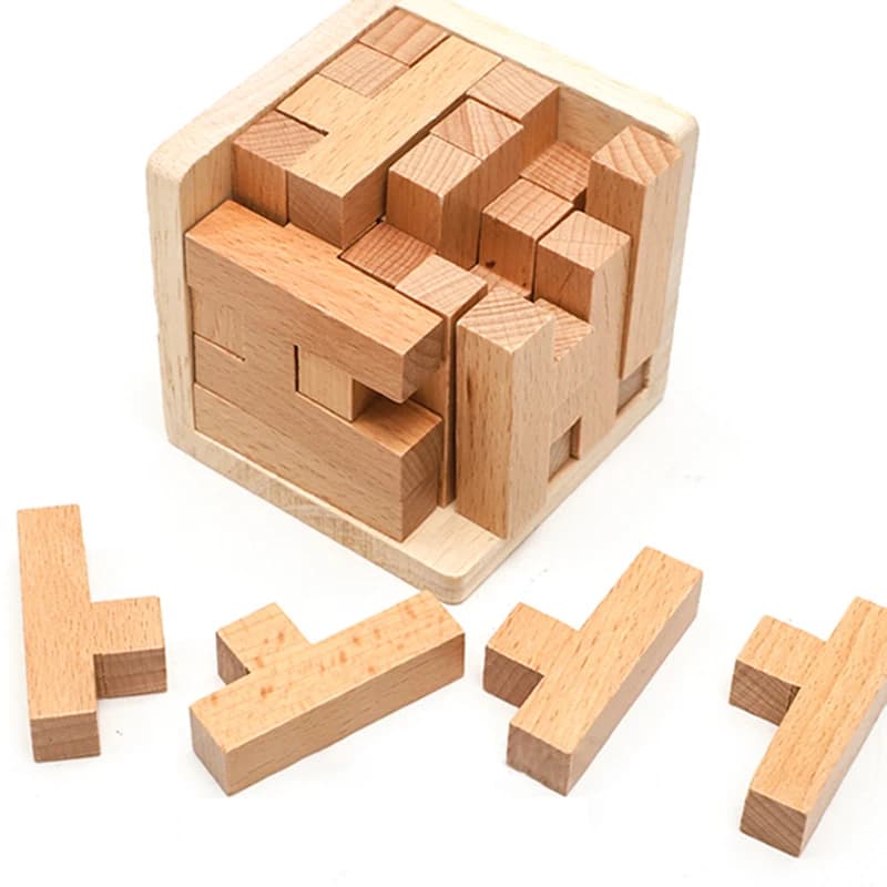 Puzzle 3D in legno con 25 blocchi a forma di T, giocattoli classici puzzle cubo Luban Lock, gioco intellettuale per bambini e adulti