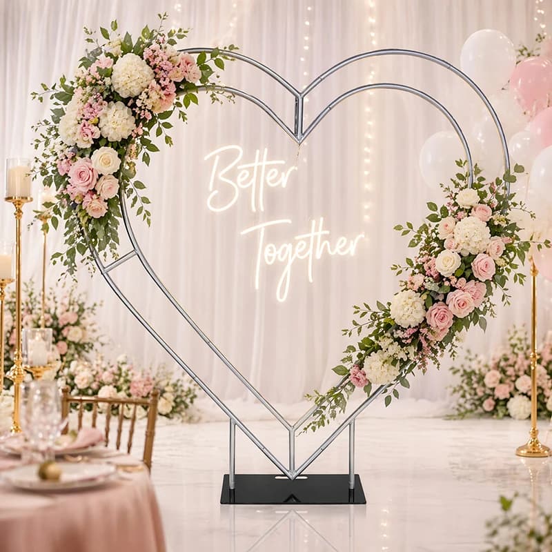 Portable 6.5ft Aluminum Heart Arch Stand for Wedding Baby Shower Birthday Outdoor Ceremony with Carry Bag Decorative Backdrop Fr