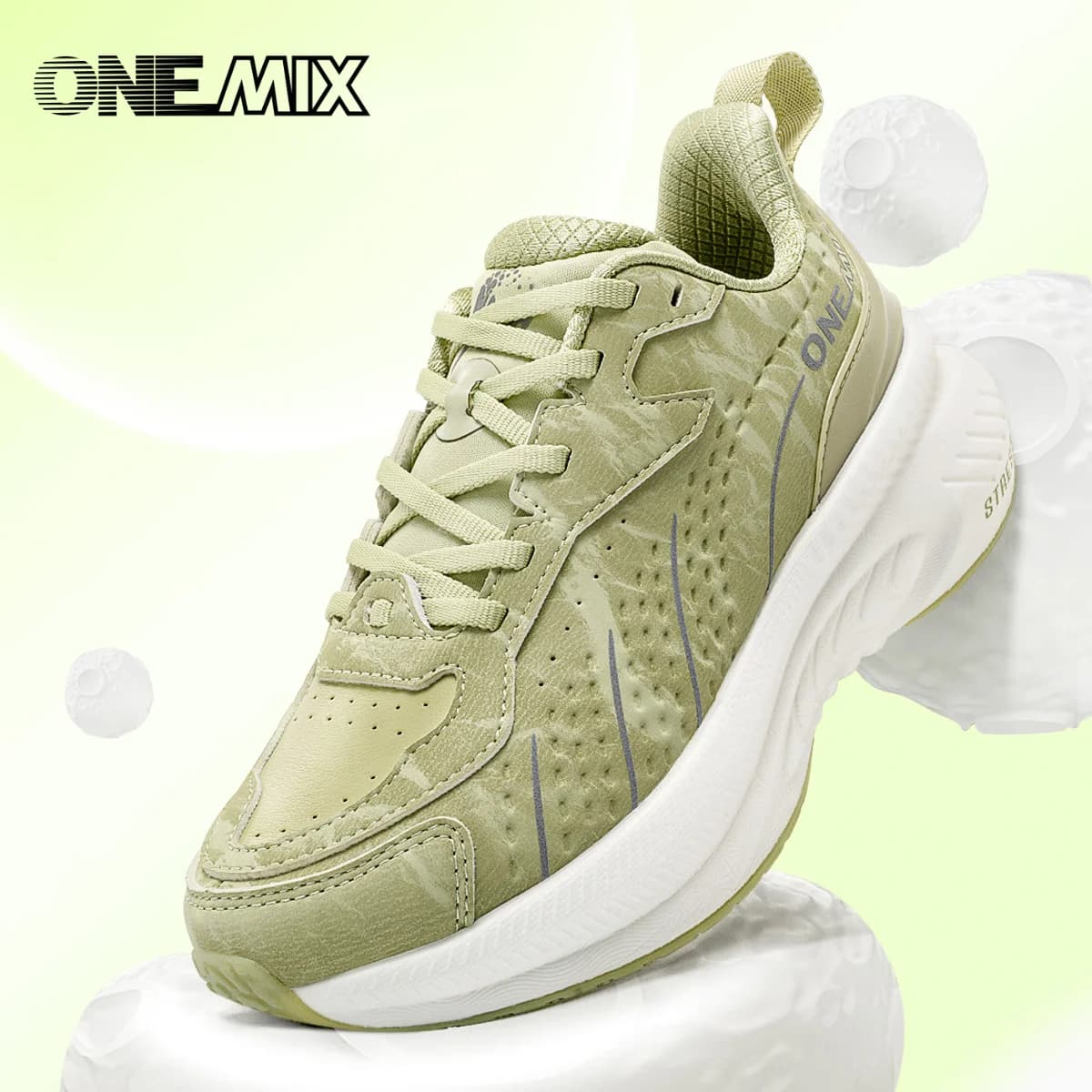 ONEMIX Scarpe da corsa con superficie in pelle e ammortizzazione, scarpe sportive casual, scarpe da jogging leggere con suola morbida e resistenti all'usura