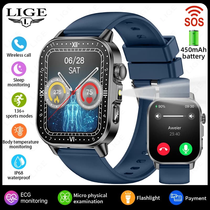 Nuovo Smartwatch 2026 con Schermo da 2,01 Pollici, Analisi Salute ECG+PPG, Chiamate Bluetooth, Ossigeno nel Sangue, Pagamenti, Torcia LED - Smartwatch Donna e Uomo