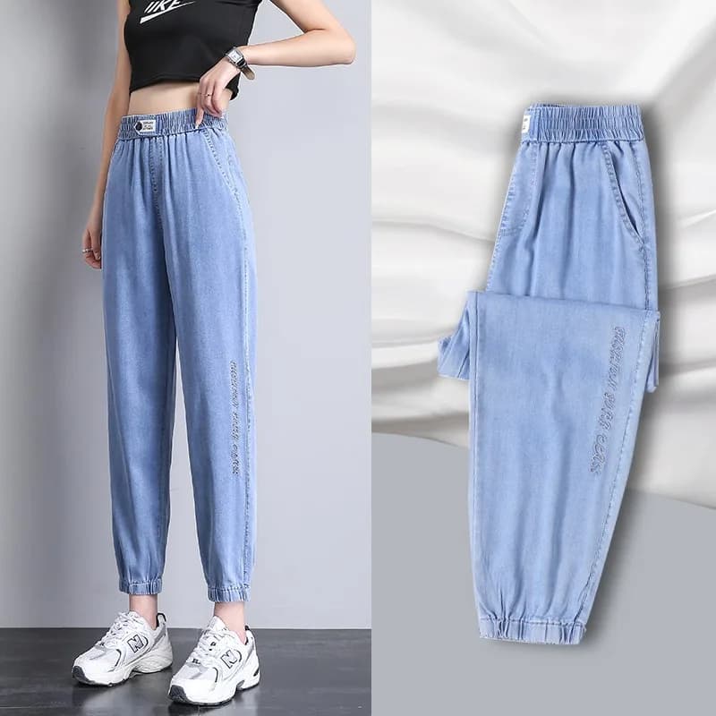 Jeans Harlan a Vita Alta Modellanti in Seta Ghiaccio da Donna, Nuovi Pantaloni Harlan Sottili in Denim Lyocell a Nove Punti per l'Autunno, Sensazione Fresca