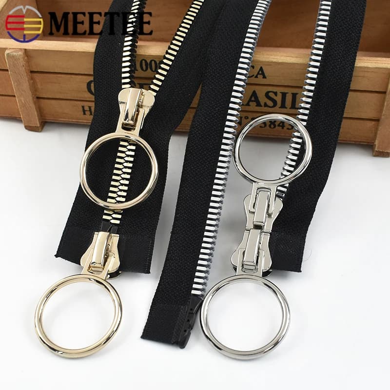 60-100 cm 5 # 8 # Cerniere per cucire in resina Doppi cursori Blocco automatico Chiusura con cerniera aperta O Ring Estrattore Giacca Portafoglio Zip Kit di riparazione